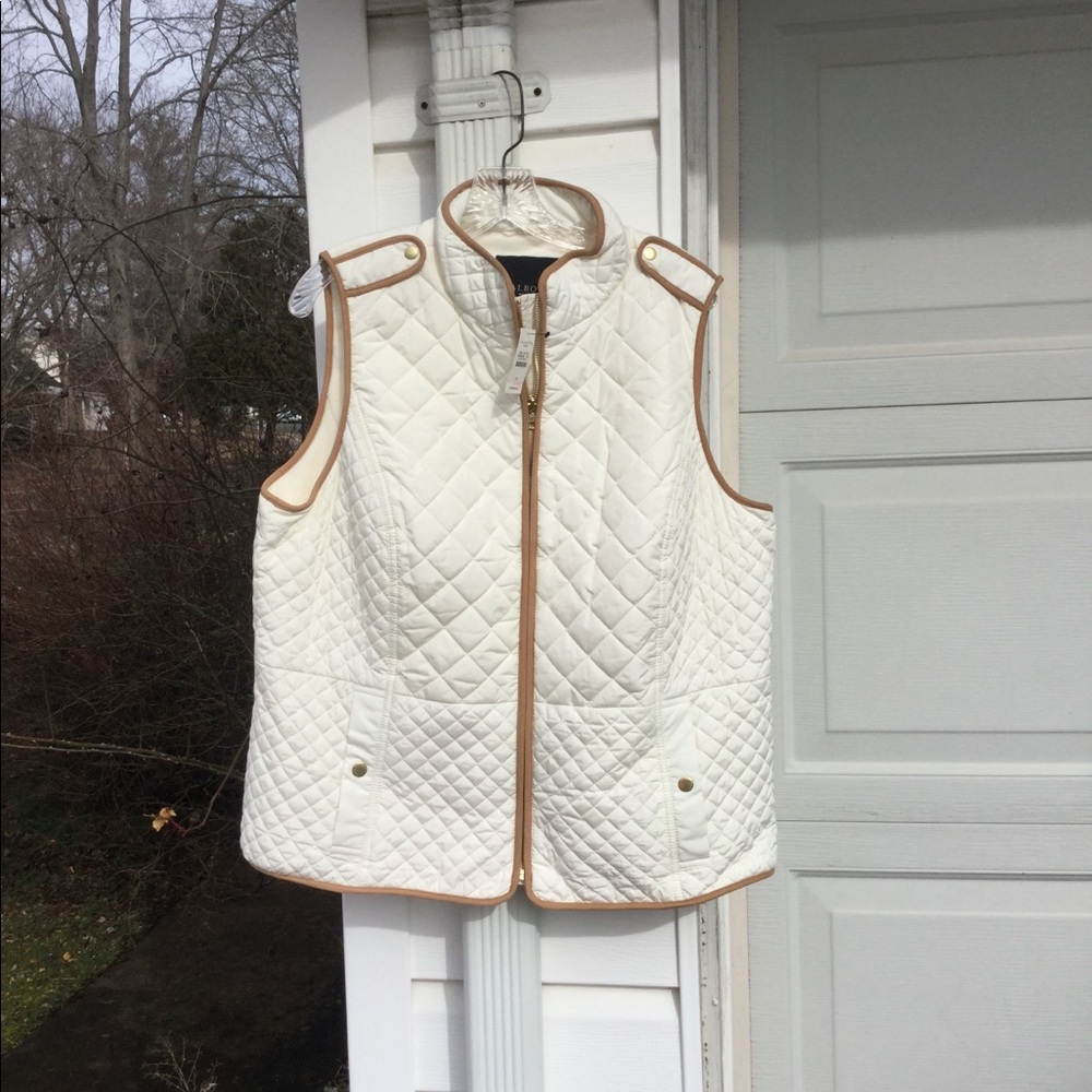 NWT Talbots Cute Quilted Cream Tan Trim Zip Vest - Picture 5 of 5